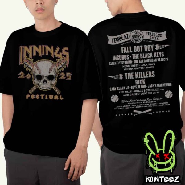 Innings Festival 2025 Merchandise On Feb 21-22 2025 At Tempe Beach Park And Arts Park In Tempe AZ Skull And Bats Lineup Two Sides Unisex T-Shirt