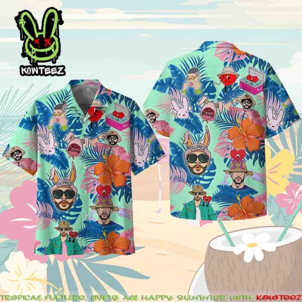 Bad Bunny Love Dolphin Coconut Palm Summer Merch 2025 Hawaiian Shirt And Beach Short