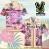 Blink 182 Dancing Skull Surfing Beach Hibiscus Blue Summer Merch 2025 Hawaiian Shirt And Beach Short