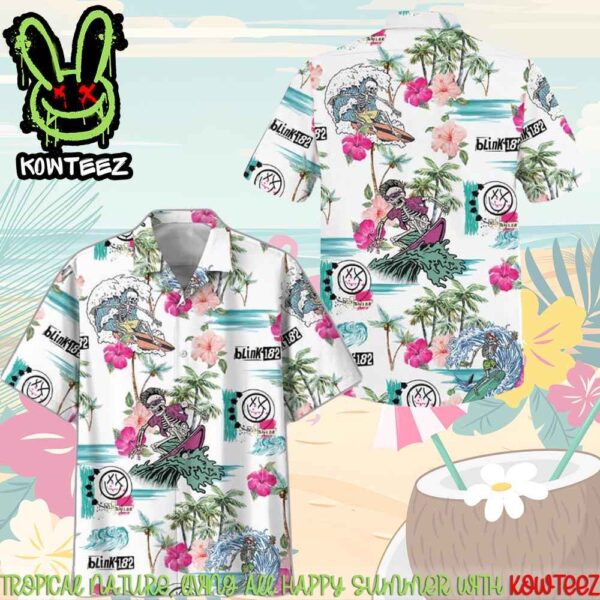 Blink-182 Skull Sea Surfing Merch 2025 Hawaiian Shirt And Beach Short