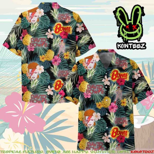 David Bowie Starman Hibiscus Jungle Summer Merch 2025 Hawaiian Shirt And Beach Short