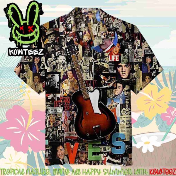 Elvis Presley Lives Collage Universal Tropical Aloha Hawaiian Shirt And Beach Short