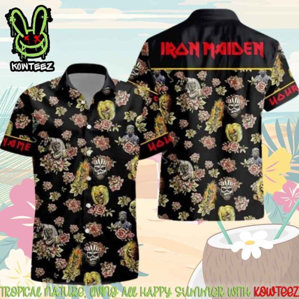 Iron Maiden Floral Skull Fusion Merch 2025 Hawaiian Shirt And Beach Short