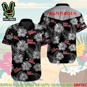 Iron Maiden Monochrome Hibiscus Merch 2025 Hawaiian Shirt And Beach Short