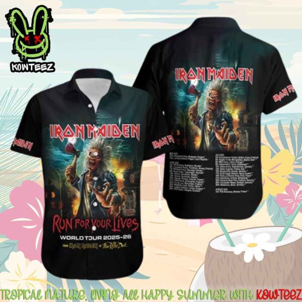 Iron Maiden Run For Your Life World Tour 2025-26 Merch 2025 Hawaiian Shirt And Beach Short