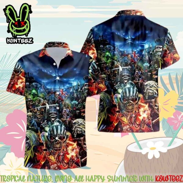 Iron Maiden This Time It Is War Merch 2025 Hawaiian Shirt And Beach Short