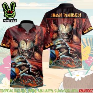 Iron Maiden Virtual XI Cyber Horror Merch 2025 Hawaiian Shirt And Beach Short