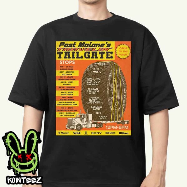 Post Malone The Big Ass Stadium Tour 2025 Travelin Tail Gate Merch Unisex T-Shirt