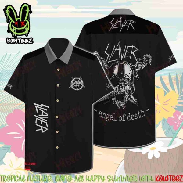 Slayer Rock Band Angel Of Death Merch 2025 Hawaiian Shirt And Beach Short