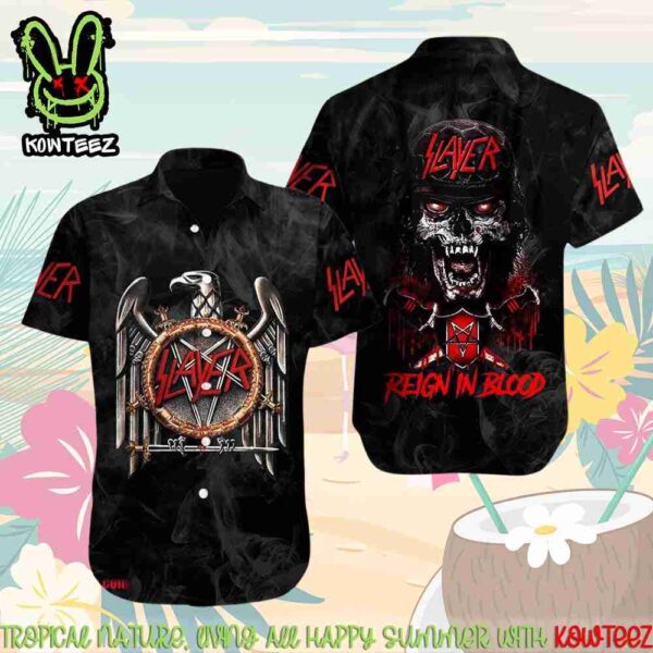 Slayer Rock Band Blood Reign Merch 2025 Hawaiian Shirt And Beach Short