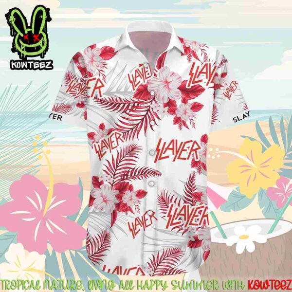 Slayer Rock Band Floral Merch 2025 Hawaiian Shirt And Beach Short