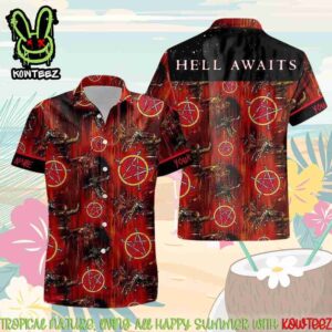 Slayer Rock Band Hell Awaits Pentagram Merch 2025 Hawaiian Shirt And Beach Short