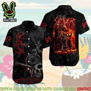 Slayer Rock Band Hell Throne Merch 2025 Hawaiian Shirt And Beach Short