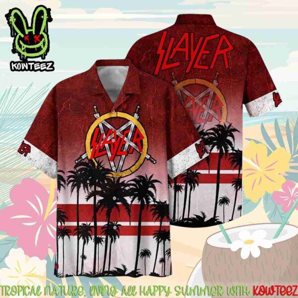 Slayer Rock Band Palm Paradise Merch 2025 Hawaiian Shirt And Beach Short