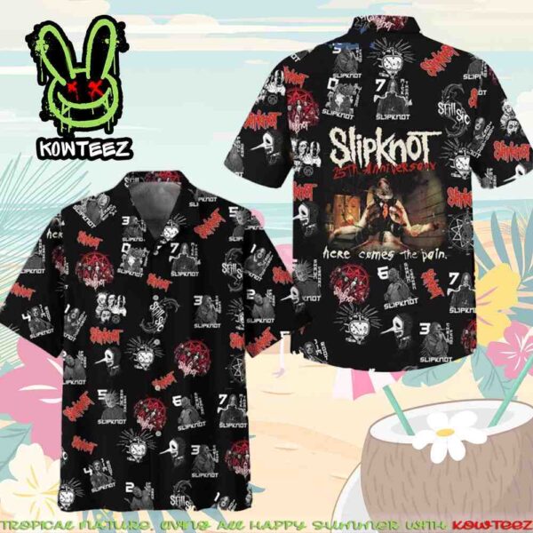 Slipknot 25th Anniversary Here Comes The Pain Summer Merch 2025 Hawaiian Shirt And Beach Short