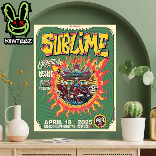 Sublime Merch Poster For Show On April 18 2025 With The Elovaters Denm And Jesse James Pariah At Red Rocks Amphitheatre In Morrison Co Home Decor Poster Canvas