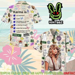 Taylor Swift Karma Is My Boyfriend Summer Merch 2025 Hawaiian Shirt And Beach Short