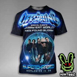 The Offspring With Jimmy Eat World And New Found Glory Merch Poster For Supercharged Worldwide In Tour 2025 Dates List From Jul To Sept All Over Print T-Shirt